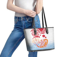 Hawaiki Nui Va'a Solo French Polynesia Leather Tote Bag Red Color