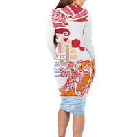 Hawaiki Nui Va'a Solo French Polynesia Long Sleeve Bodycon Dress Red Color