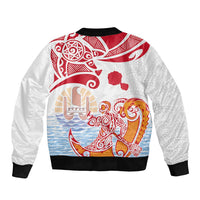Hawaiki Nui Va'a Solo French Polynesia Sleeve Zip Bomber Jacket Red Color LT03 - Polynesian Pride