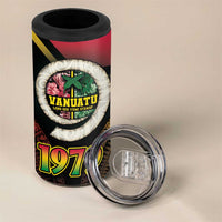 Vanuatu Constitution Day 4 in 1 Can Cooler Tumbler Polynesian Tattoo and Pig Tusk Since 1979
