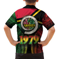 Vanuatu Constitution Day Family Matching Tank Maxi Dress and Hawaiian Shirt Polynesian Tattoo and Pig Tusk Since 1979