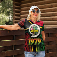 Vanuatu Constitution Day Women Polo Shirt Polynesian Tattoo and Pig Tusk Since 1979