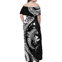 Aloha Hawaii Hammerhead Shark Family Matching Off Shoulder Maxi Dress and Hawaiian Shirt Black Kakau and Polynesian Tattoo LT03