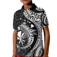 Aloha Hawaii Hammerhead Shark Kid Polo Shirt Black Kakau and Polynesian Tattoo LT03