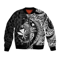 Aloha Hawaii Hammerhead Shark Sleeve Zip Bomber Jacket Black Kakau and Polynesian Tattoo LT03 Unisex Black - Polynesian Pride