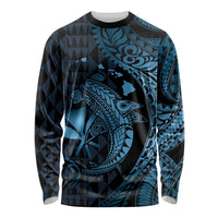 Aloha Hawaii Hammerhead Shark Long Sleeve Shirt Blue Kakau and Polynesian Tattoo LT03 Unisex Blue - Polynesian Pride