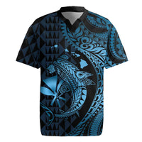 Aloha Hawaii Hammerhead Shark Rugby Jersey Blue Kakau and Polynesian Tattoo LT03
