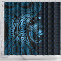 Aloha Hawaii Hammerhead Shark Shower Curtain Blue Kakau and Polynesian Tattoo LT03