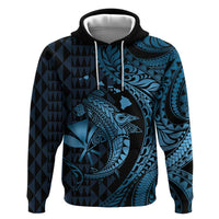 Aloha Hawaii Hammerhead Shark Zip Hoodie Blue Kakau and Polynesian Tattoo LT03
