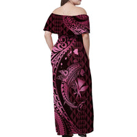 Aloha Hawaii Hammerhead Shark Family Matching Off Shoulder Maxi Dress and Hawaiian Shirt Pink Kakau and Polynesian Tattoo LT03