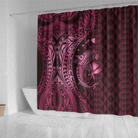 Aloha Hawaii Hammerhead Shark Shower Curtain Pink Kakau and Polynesian Tattoo LT03
