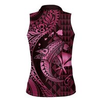 Aloha Hawaii Hammerhead Shark Women Sleeveless Polo Shirt Pink Kakau and Polynesian Tattoo LT03
