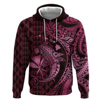 Aloha Hawaii Hammerhead Shark Zip Hoodie Pink Kakau and Polynesian Tattoo LT03