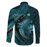 Aloha Hawaii Hammerhead Shark Family Matching Mermaid Dress and Hawaiian Shirt Turquoise Kakau and Polynesian Tattoo LT03 - Polynesian Pride