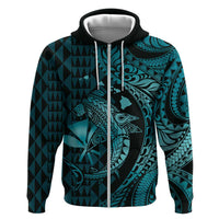 Aloha Hawaii Hammerhead Shark Hoodie Turquoise Kakau and Polynesian Tattoo LT03 Zip Hoodie Turquoise - Polynesian Pride