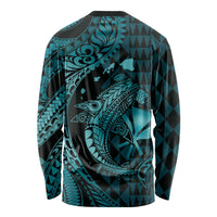 Aloha Hawaii Hammerhead Shark Long Sleeve Shirt Turquoise Kakau and Polynesian Tattoo LT03 - Polynesian Pride