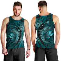 Aloha Hawaii Hammerhead Shark Men Tank Top Turquoise Kakau and Polynesian Tattoo LT03