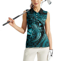 Aloha Hawaii Hammerhead Shark Women Sleeveless Polo Shirt Turquoise Kakau and Polynesian Tattoo LT03