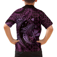 Aloha Hawaii Hammerhead Shark Family Matching Off The Shoulder Long Sleeve Dress and Hawaiian Shirt Purple Kakau and Polynesian Tattoo LT03 - Polynesian Pride