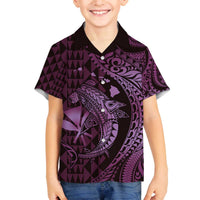 Aloha Hawaii Hammerhead Shark Family Matching Off The Shoulder Long Sleeve Dress and Hawaiian Shirt Purple Kakau and Polynesian Tattoo LT03 Son's Shirt Purple - Polynesian Pride