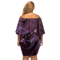 Aloha Hawaii Hammerhead Shark Family Matching Off Shoulder Short Dress and Hawaiian Shirt Purple Kakau and Polynesian Tattoo LT03