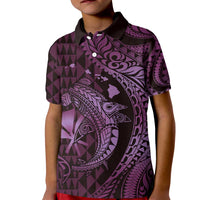 Aloha Hawaii Hammerhead Shark Kid Polo Shirt Purple Kakau and Polynesian Tattoo LT03