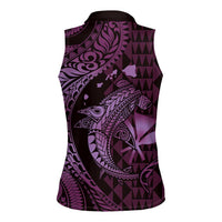 Aloha Hawaii Hammerhead Shark Women Sleeveless Polo Shirt Purple Kakau and Polynesian Tattoo LT03