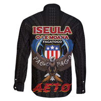 American Samoa Fautasi Family Matching Off The Shoulder Long Sleeve Dress and Hawaiian Shirt Pago Pago Aeto and Iseula o le Moana of Fagatogo Black Color - Polynesian Pride