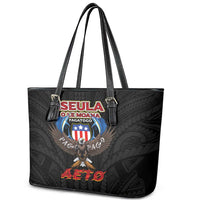 American Samoa Fautasi Leather Tote Bag Pago Pago Aeto and Iseula o le Moana of Fagatogo Black Color - Polynesian Pride