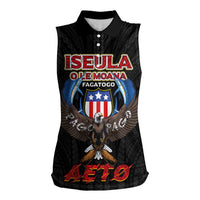 American Samoa Fautasi Women Sleeveless Polo Shirt Pago Pago Aeto and Iseula o le Moana of Fagatogo Black Color - Polynesian Pride
