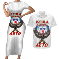 American Samoa Fautasi Couples Matching Short Sleeve Bodycon Dress and Hawaiian Shirt Pago Pago Aeto and Iseula o le Moana of Fagatogo White Color - Polynesian Pride