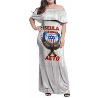 American Samoa Fautasi Family Matching Off Shoulder Maxi Dress and Hawaiian Shirt Pago Pago Aeto and Iseula o le Moana of Fagatogo White Color - Polynesian Pride