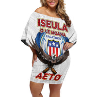 American Samoa Fautasi Family Matching Off Shoulder Short Dress and Hawaiian Shirt Pago Pago Aeto and Iseula o le Moana of Fagatogo White Color - Polynesian Pride