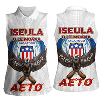 American Samoa Fautasi Women Sleeveless Polo Shirt Pago Pago Aeto and Iseula o le Moana of Fagatogo White Color - Polynesian Pride