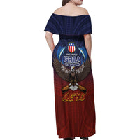 American Samoa Fautasi Family Matching Off Shoulder Maxi Dress and Hawaiian Shirt Pago Pago Aeto and Iseula o le Moana of Fagatogo Red-Blue - Polynesian Pride