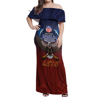 American Samoa Fautasi Off Shoulder Maxi Dress Pago Pago Aeto and Iseula o le Moana of Fagatogo Red-Blue - Polynesian Pride