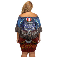 American Samoa Fautasi Off Shoulder Short Dress Pago Pago Aeto and Iseula o le Moana of Fagatogo Red-Blue - Polynesian Pride