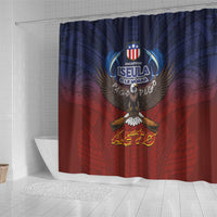 American Samoa Fautasi Shower Curtain Pago Pago Aeto and Iseula o le Moana of Fagatogo Red-Blue - Polynesian Pride