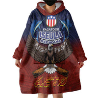 American Samoa Fautasi Wearable Blanket Hoodie Pago Pago Aeto and Iseula o le Moana of Fagatogo Red-Blue - Polynesian Pride