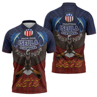 American Samoa Fautasi Zipper Polo Shirt Pago Pago Aeto and Iseula o le Moana of Fagatogo Red-Blue - Polynesian Pride