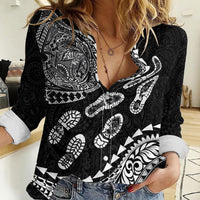Hawaii Running Women Casual Shirt Polynesian Tribal Tattoo