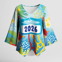 Personalized Hawaii Marathon Kimono Sleeve Blouse Polynesian Motif Tropical Style