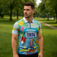 Personalized Hawaii Marathon Zipper Polo Shirt Polynesian Motif Tropical Style