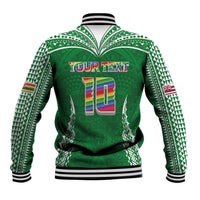 Custom Hawaii Rainbow Warriors Baseball Jacket Polynesian Motif Green Color