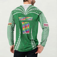 Custom Hawaii Rainbow Warriors Button Sweatshirt Polynesian Motif Green Color