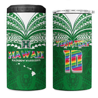 Custom Hawaii Rainbow Warriors 4 in 1 Can Cooler Tumbler Polynesian Motif Green Color