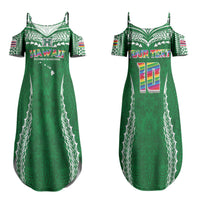 Custom Hawaii Rainbow Warriors Couples Matching Summer Maxi Dress and Hawaiian Shirt Polynesian Motif Green Color