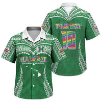 Custom Hawaii Rainbow Warriors Family Matching Long Sleeve Bodycon Dress and Hawaiian Shirt Polynesian Motif Green Color