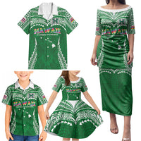Custom Hawaii Rainbow Warriors Family Matching Puletasi and Hawaiian Shirt Polynesian Motif Green Color