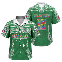 Custom Hawaii Rainbow Warriors Family Matching Short Sleeve Bodycon Dress and Hawaiian Shirt Polynesian Motif Green Color
